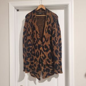 AMIRI Leopard Print Wool Blend Cardigan, Brown, Size S